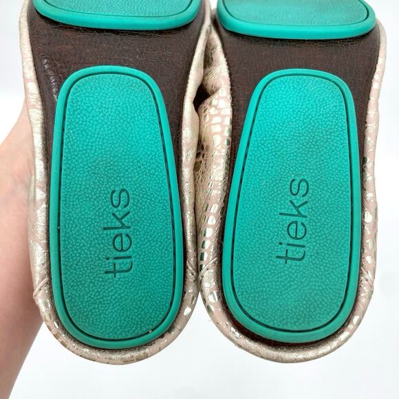 Tieks Romantic Blush Leather Ballet Flats Rose Gold Snakeskin Shiny Metallic 6 - Picture 8 of 16